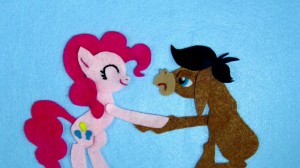 My Little Pony: Friendship is Magic - Felt Pinkie Pie and Cranky Doodle Donkey shaking hands My Little Pony: Friendship is Magic - Felt Pinkie Pie and Cranky Doodle Donkey shaking hands